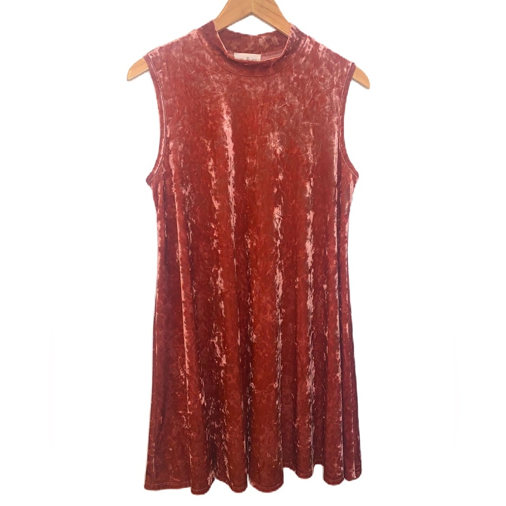Thyme & Honey Blush Pink Sleeveless Crushed Velvet Swing Dress Size Large